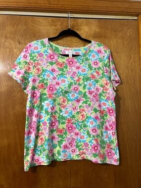 Charter Club Floral Pima Cotton Tee - Pink, Green, Blue